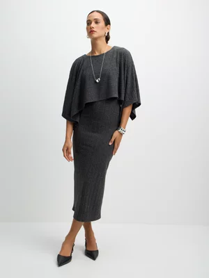 Exact Women's Charcoal Rib Bodycon Cape Dress