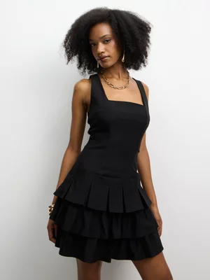 The FIX Women's Black Bengaline Bandeau Pleated Mini Dress