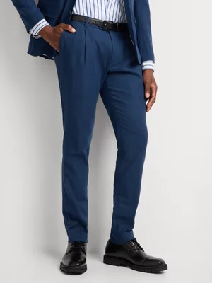 Markham Men's Slim Fit Cotton/Linen Navy Suit Trouser