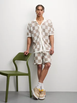 The FIX Men's Stone Co-ord Check Knit Shirt