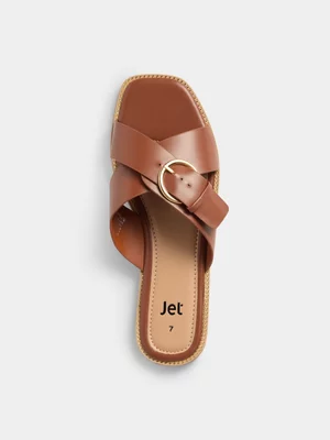 Jet Women's Tan Crossover Buckle Mule Sandal