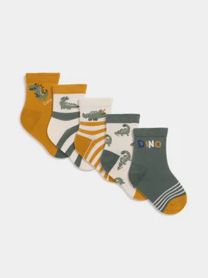 Jet Baby Boys 5 Pack Turtledove Dino Jacquard Socks