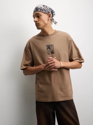 The FIX Men's Brown Daisy Back Print Top