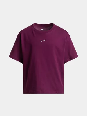 Nike Girls Sportswear Essential Boxy Bordeaux Purple Tee