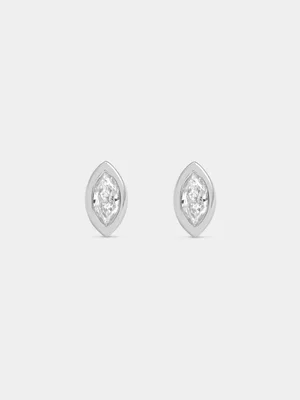 Sterling Silver Lab Grown Diamond Marquise Bezel Stud Earrings