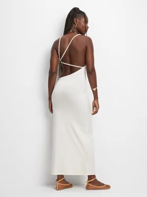 The FIX Women's White Strappy Asymetric Maxi Dress 
