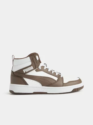 Mens Puma Rebound V6 Mid White/Brown Sneakers