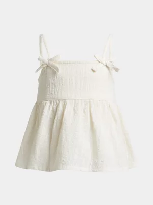 Exact Younger Girl's White Textured Bow Cami