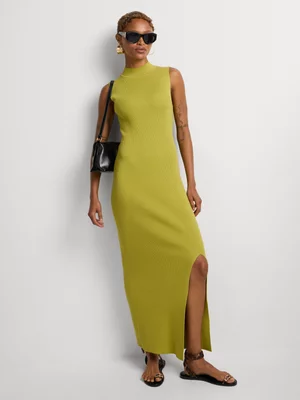 High Neck Front Slit Bodycon Dress