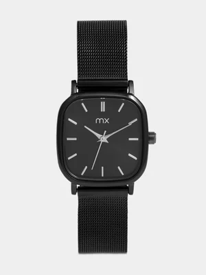 MX Black Plated Cushion-Shaped Black Dial Mesh Watch