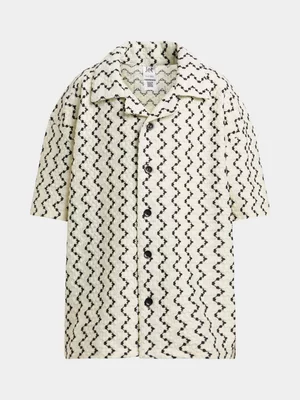 Jet Younger Boys White Stripe Crochet Shirt