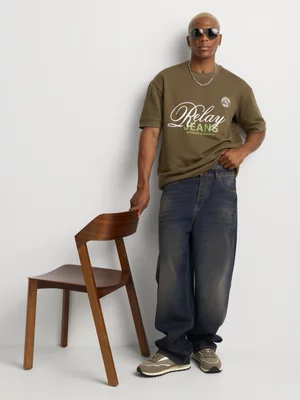 Relay Jeans Men's Boxy Fit Green Graphic T-Shirt