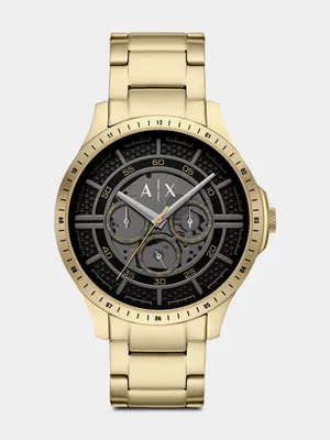 Armani Exchange Black Dial Gold Plated Stainless Steel Multi Dial Bracelet Watch