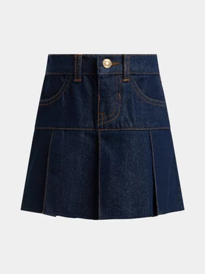 Exact Younger Girl's Raw Wash Pleated Denim Skirt 