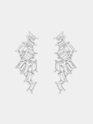 Sterling Silver Cubic Zirconia Baguette Scatter Drop Earrings 