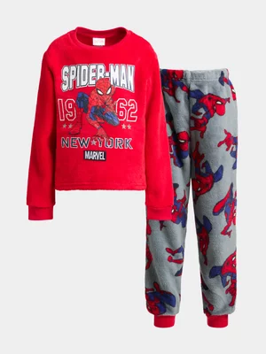 Jet Younger Boys Spiderman Red & Grey Coral Fleece Pj Set
