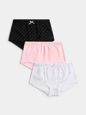 Exact Older Girls’ Pink & Black 3-Pack Bow Boyleg Panties