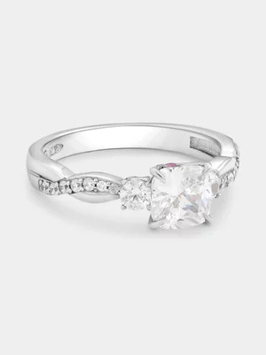 Sterling Silver Moissanite Cushion Embrace Twist Ring 