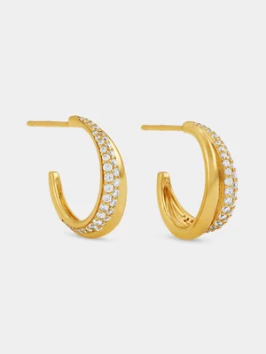 Yellow Gold Vermeil Cubic Zirconia Pavé Half Hoop Earrings