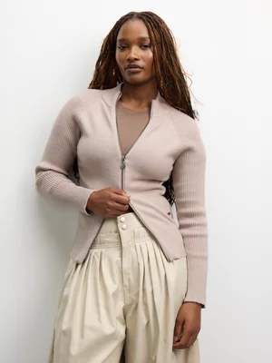 Redbat Women's Two Way Zip Tan Knitwear 