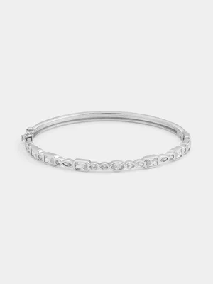 Sterling Silver Cubic Zirconia Multi-Stone Bezel Bangle    