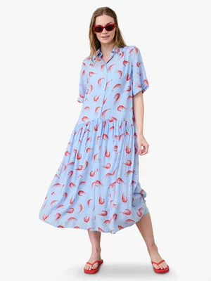 Women's Me&B Blue Prawn Dropped Waist Shirt Dress