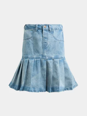 Jet Older Light Girls Blue Pleated Denim Skirt