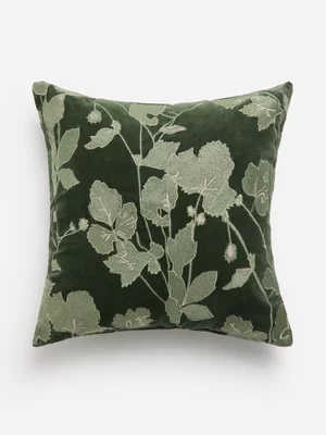 Jet Home Velvet Olive Embroidery Scatter Cushion 50 x 50 cm