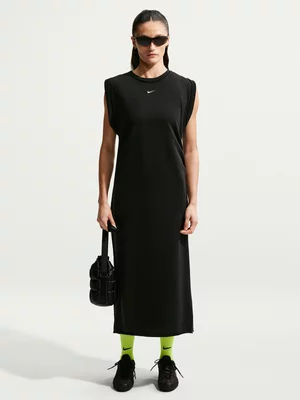 Nike Womens Sportswear Chill Terry Fold-Over Sleeves Black Dress