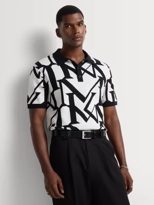 Markham Men's Regular Fit Monogram White/Black Knitwear Golfer