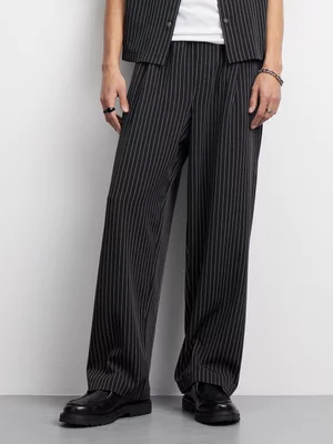 The FIX Men's Black Pin Striped Co-Ord Pleated Pants