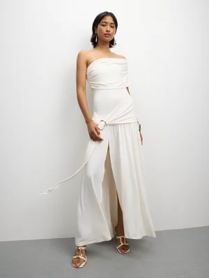 The FIX Women's Milk ITY Bardot One Shoulder Hardware Maxi Dress 