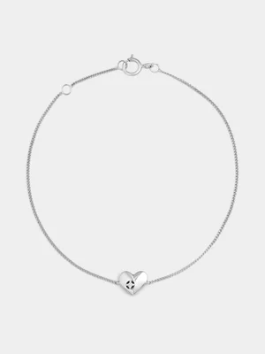 Sterling Silver Lab Grown Diamond Solitaire Heart Bracelet 