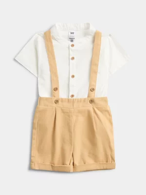 Jet Toddler Boys Stone 2 Piece Baby Grandad Shirt And Shorts Set