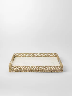 Large Marble & Aluminium Deco Tray 32 x 42cm