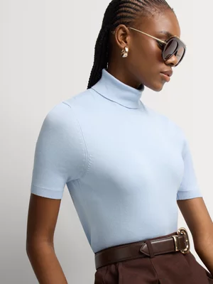 Fine Knit Short Sleeve Poloneck Top