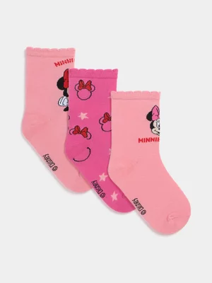 Jet Younger Girls 3PK Minnie and Friends Pink Scallop Edge Anklet Socks