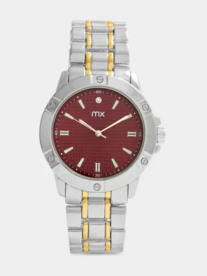 MX Gold Plated Textured Red Dial Two-Tone Bracelet Watch 