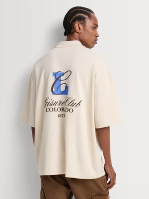 Markham Men's  Boxy Ecru Graphic Golfer 