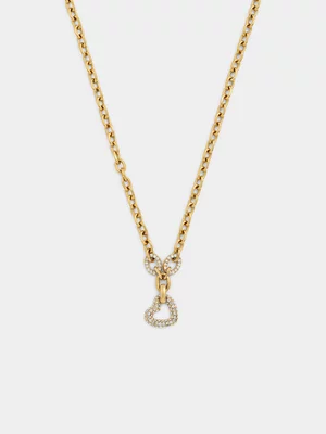 Tempo Jewellery Gold Plated Stainless Steel Cubic Zirconia Open Heart Anchor Necklace 