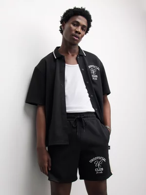 The FIX Men's Black Scuba Co-Ord Preppy Shorts