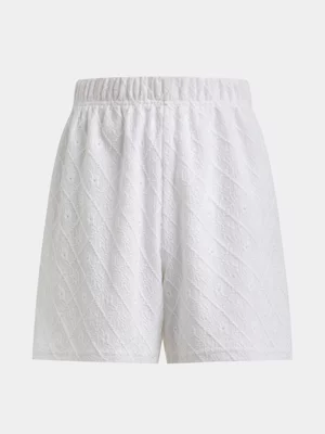 Exact Younger Girl's White Knit Lacey Shorts