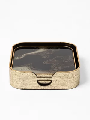 Sensorial Marbled Square Black Coaster Set of 4