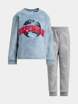 Jet Older Boys Superman Blue & Grey Coral Fleece Pj Set