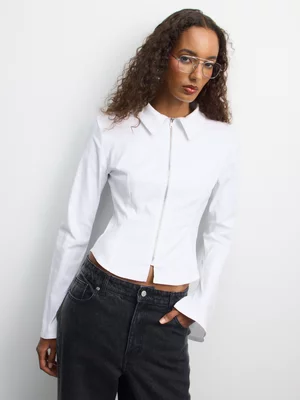 The FIX Women's White Bengaline Zip Through Shirt