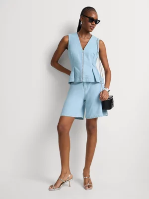 FF Denim Zip Through Sleeveless Denim Top