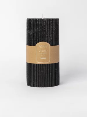 Ribbed Cylindrical Candle Black 7x14cm