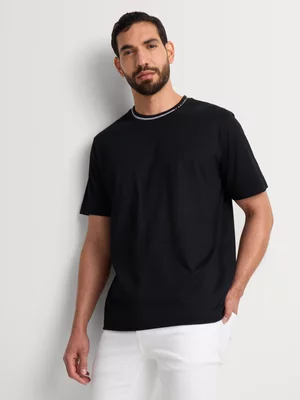 Fabiani Men's Black Logo Neck Rib Black T-shirt
