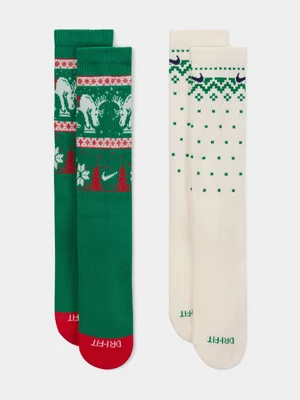 Nike Unisex Multicolour Cushion Crew 2 Pack Socks