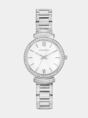 Tempo Silver Plated Mother Of Pearl Dial Bracelet Watch 